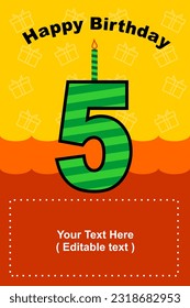 Feliz 5 cumpleaños estilo de dibujos animados editables vectoriales 