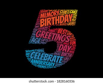 Happy 5th birthday word cloud, holiday concept background