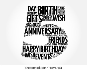 Happy 5th birthday word cloud collage concept