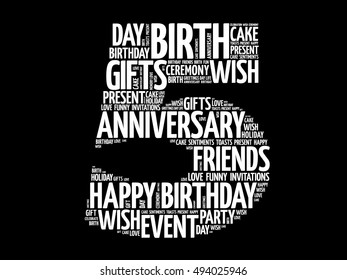 Happy 5th birthday word cloud collage concept