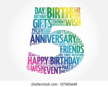 Happy 5th birthday word cloud collage concept