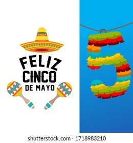 Happy 5th day card design for independence day of Mexico.  Feliz Cinco De Mayo.