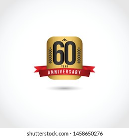 Happy 60 year anniversary design template. Design with badge gold for banner, greeting card or print.