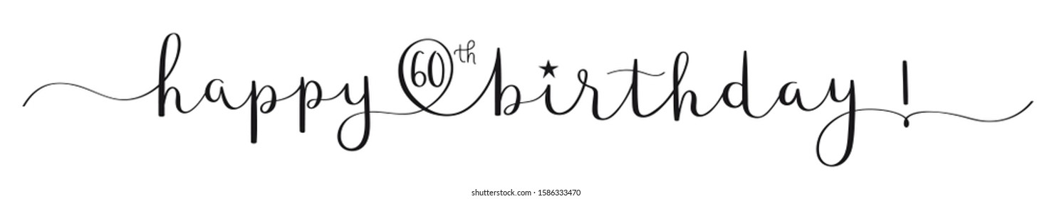 HAPPY 60th BIRTHDAY Black Vector Brush Calligraphy Banner With Swashes