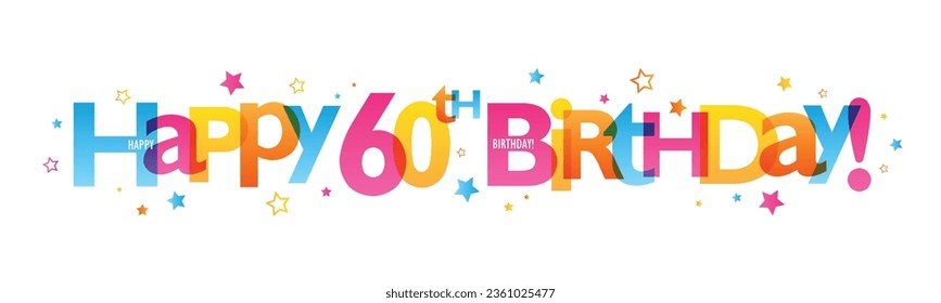 ¡FELIZ CUMPLEAÑOS 60! pancarta vectorial colorida con estrellas