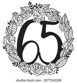 Happy 60th Birthday Decorative Floral Wreath Cut File on White Background