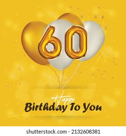 Happy 60th birthday, greeting card, vector illustration design.
