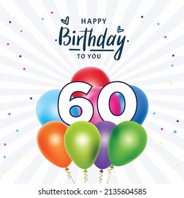 Happy 60th birthday, greeting card, vector illustration design.
