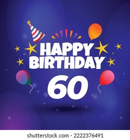 Happy 60th birthday hand drawn vector lettering design on background of pattern with stripes. Perfect for greeting card.