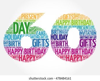 Happy 60th birthday word cloud collage concept