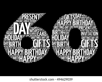 Happy 60th birthday word cloud collage concept