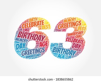 Happy 63rd Birthday Word Cloud Holiday Stock Vector (Royalty Free ...