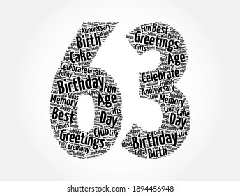 Happy 63rd birthday word cloud, holiday concept background