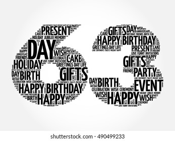 Happy 63rd birthday word cloud collage concept