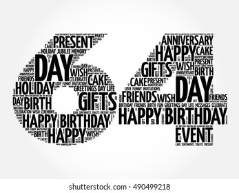 Happy 64th birthday word cloud collage concept