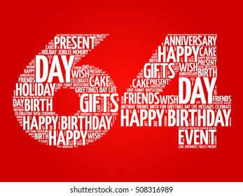 Happy 64th birthday word cloud collage concept