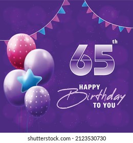 Happy 65th birthday, greeting card, vector illustration design.
