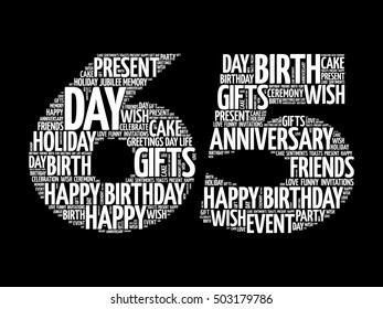 Happy 65th birthday word cloud collage concept