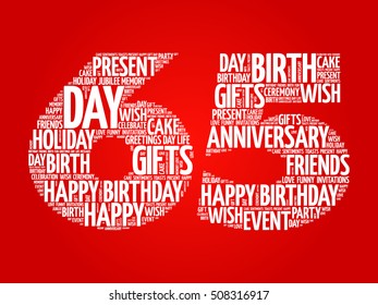 Happy 65th birthday word cloud collage concept
