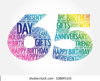 Happy 65th Birthday Word Cloud Collage Concept
