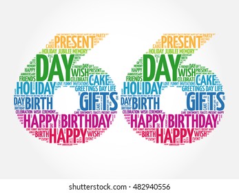 Happy 66th birthday word cloud collage concept
