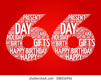 Happy 66th birthday word cloud collage concept