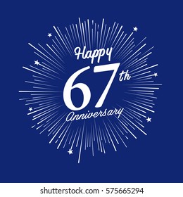 Happy 67 Anniversary. with fireworks and star on blue background.Greeting card, banner, poster