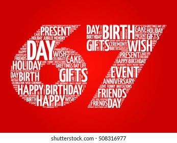 Happy 67th birthday word cloud collage concept