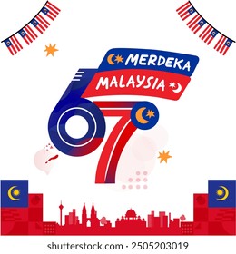 Happy 67th Independence Day to the Federal Country of Malaysia, with the 67th anniversary logo pattern objects illustration vector