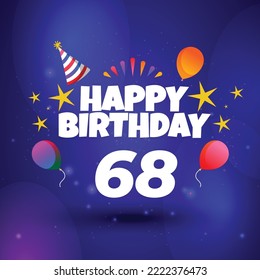 Happy 68th birthday hand drawn vector lettering design on background of pattern with stripes. Perfect for greeting card.