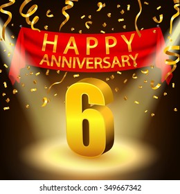Happy 6th Anniversary celebration with golden confetti and spotlight