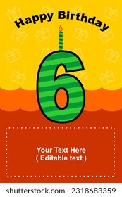 Happy 6th birthday card vector editable cartoon style 