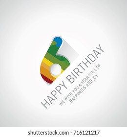 Happy 6th Birthday color design greeting card