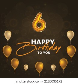 Happy 6th  birthday, greeting card, vector illustration design.
