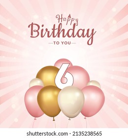 Happy 6th birthday, greeting card, vector illustration design.
