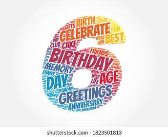 Happy 6th Birthday Word Cloud Holiday Stock Vector (Royalty Free ...