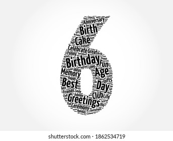 Happy 6th birthday word cloud, holiday concept background