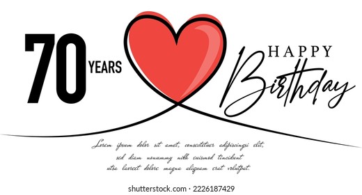 Happy 70th birthday card vector template with lovely heart shape.
 svg