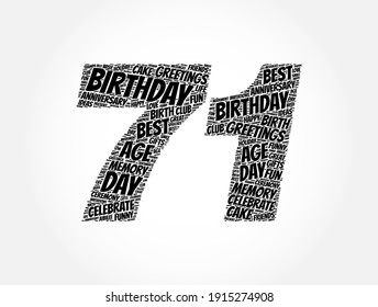 Happy 71st birthday word cloud, holiday concept background
