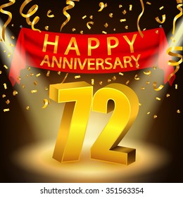 Happy 72nd Anniversary celebration with golden confetti and spotlight