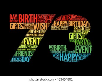 Happy 73rd birthday word cloud collage concept