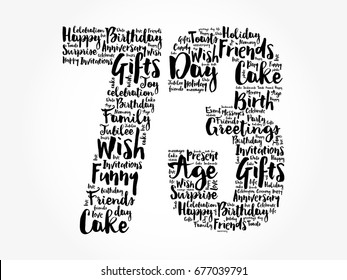 Happy 73rd birthday word cloud collage concept