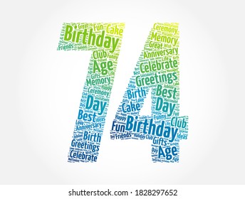 Happy 74th birthday word cloud, holiday concept background