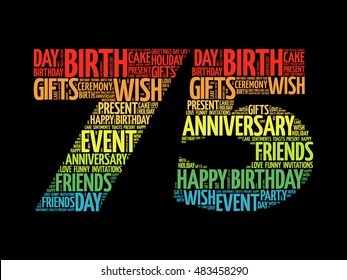 Happy 75th birthday word cloud collage concept
