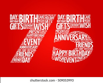 Happy 75th birthday word cloud collage concept