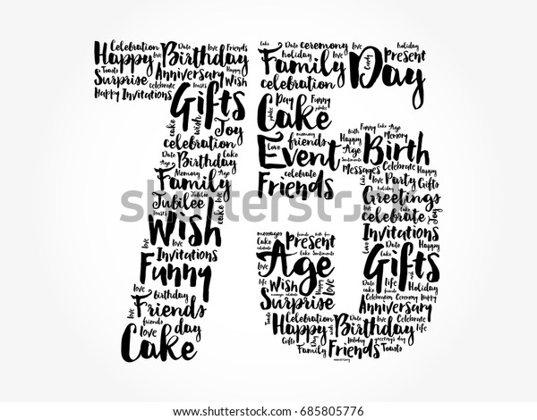Happy 75th Birthday Word Cloud Collage Stock Vector (Royalty Free
