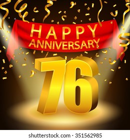 Happy 76th Anniversary celebration with golden confetti and spotlight