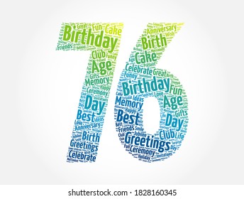 Happy 76th birthday word cloud, holiday concept background