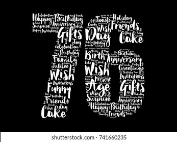 Happy 76th birthday word cloud collage concept
