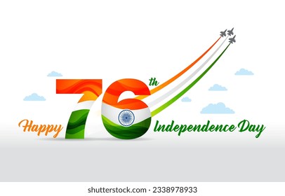 Happy 76th Independence Day of India, aircraft on clouds, tricolor, clouds, celebration, independence day, republic day